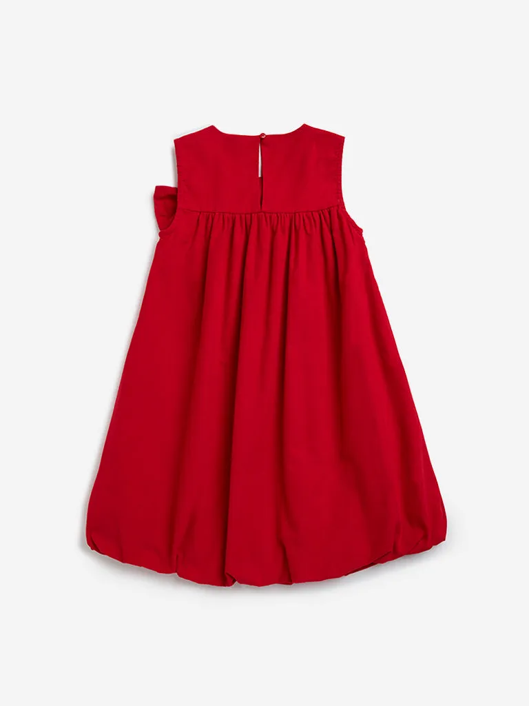 HOP Kids Red Bow Design Cotton A-Line Dress