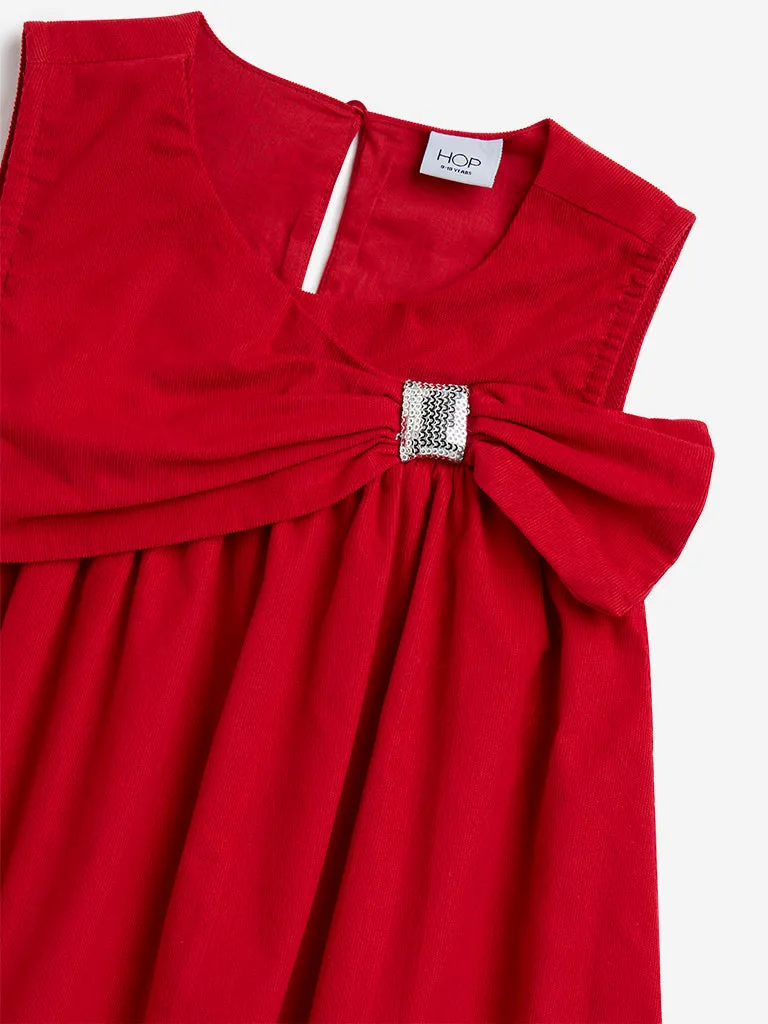 HOP Kids Red Bow Design Cotton A-Line Dress