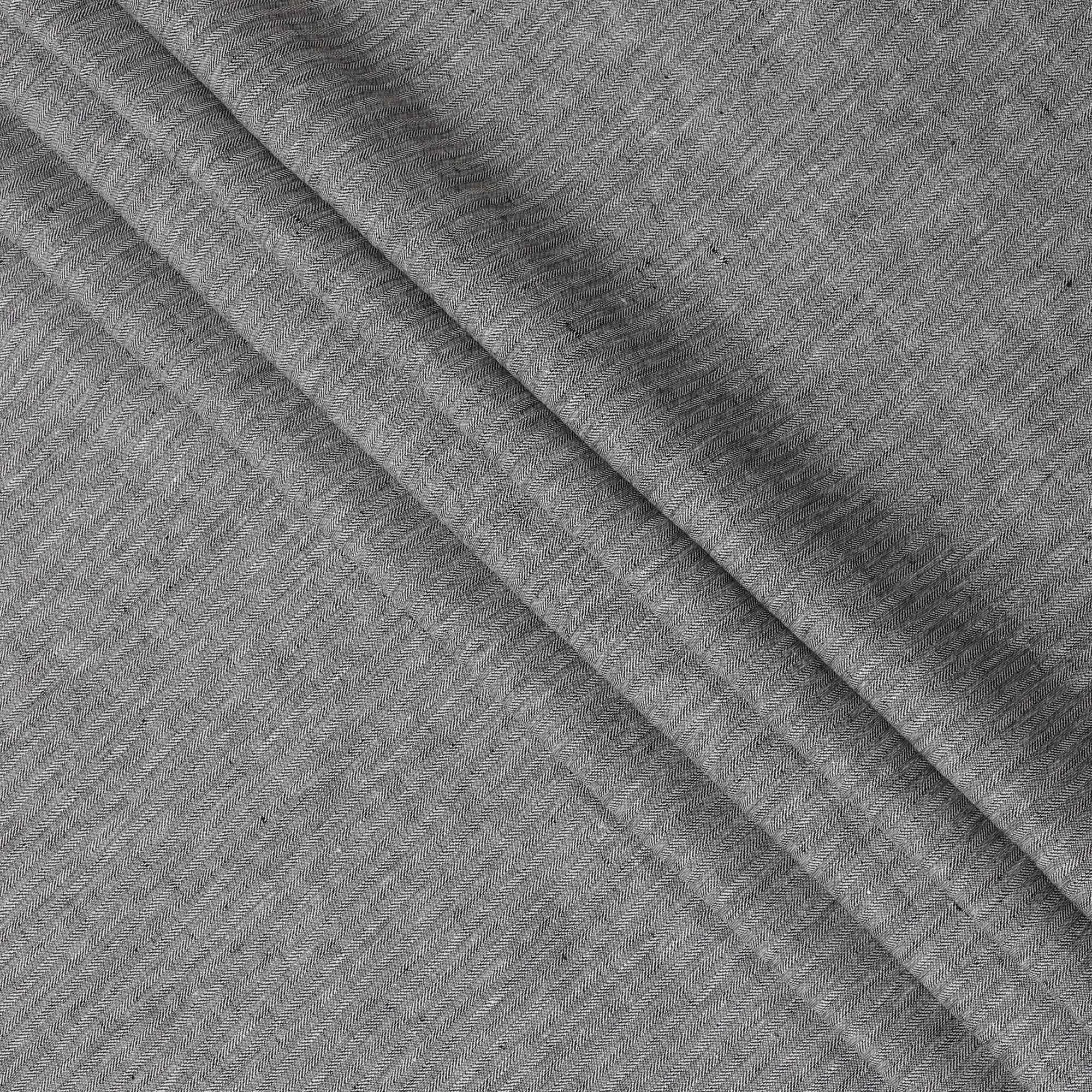 Iron grey, black Premium pure linen fabric in herringbone design-D15890