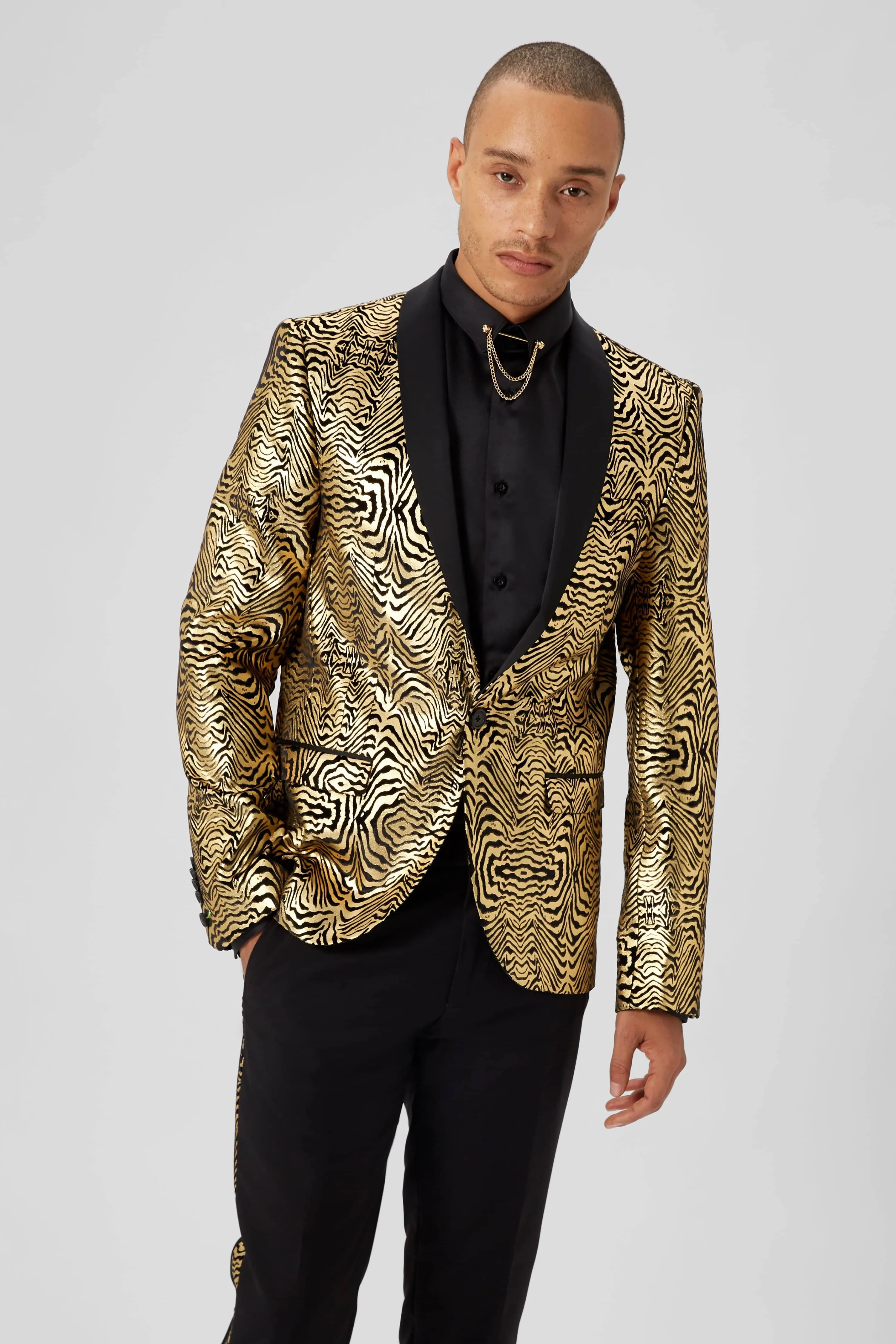 Kalman Skinny Fit Gold Zebra Print Suit - ARCHIVE