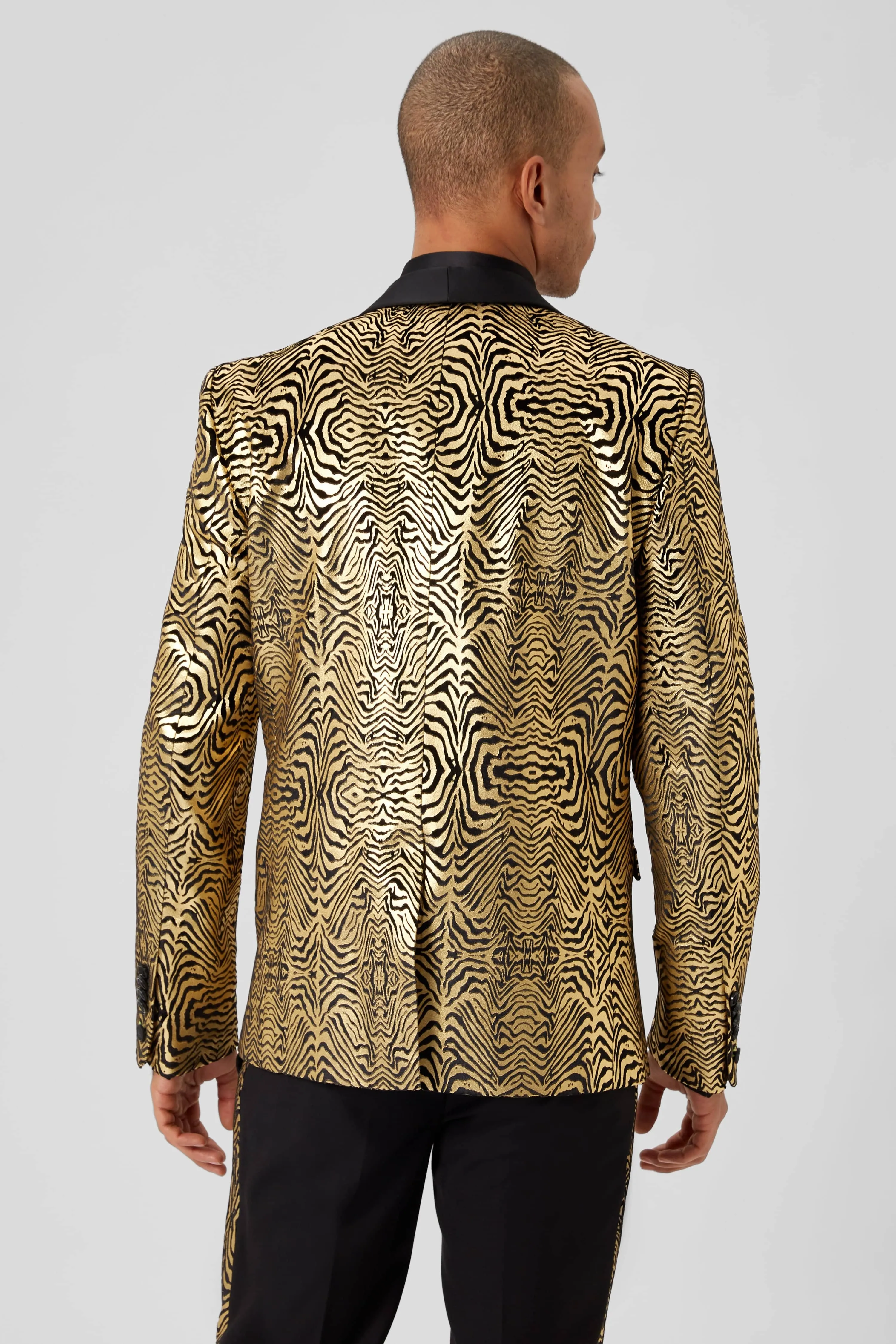 Kalman Skinny Fit Gold Zebra Print Suit - ARCHIVE