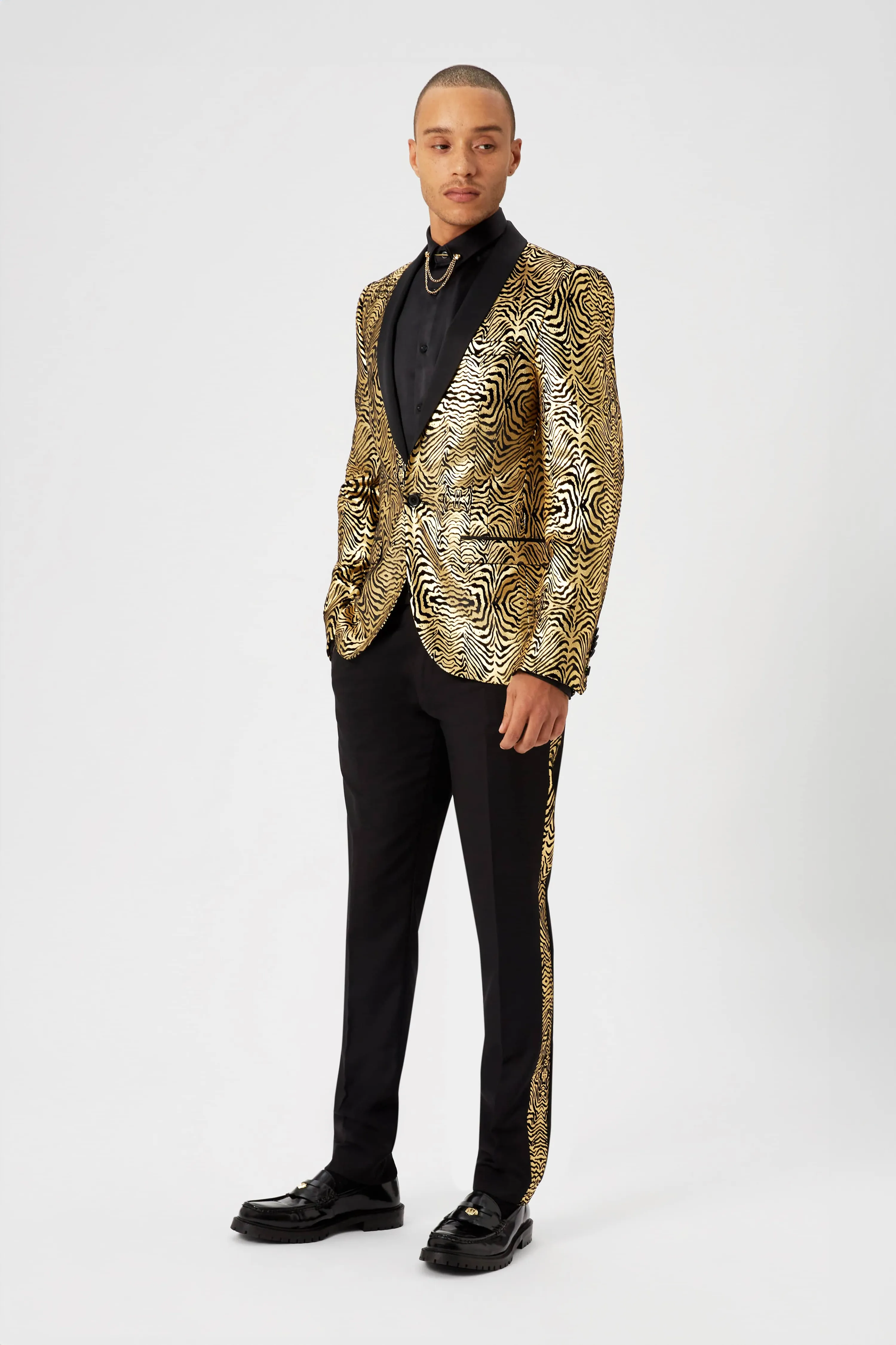 Kalman Skinny Fit Gold Zebra Print Suit - ARCHIVE