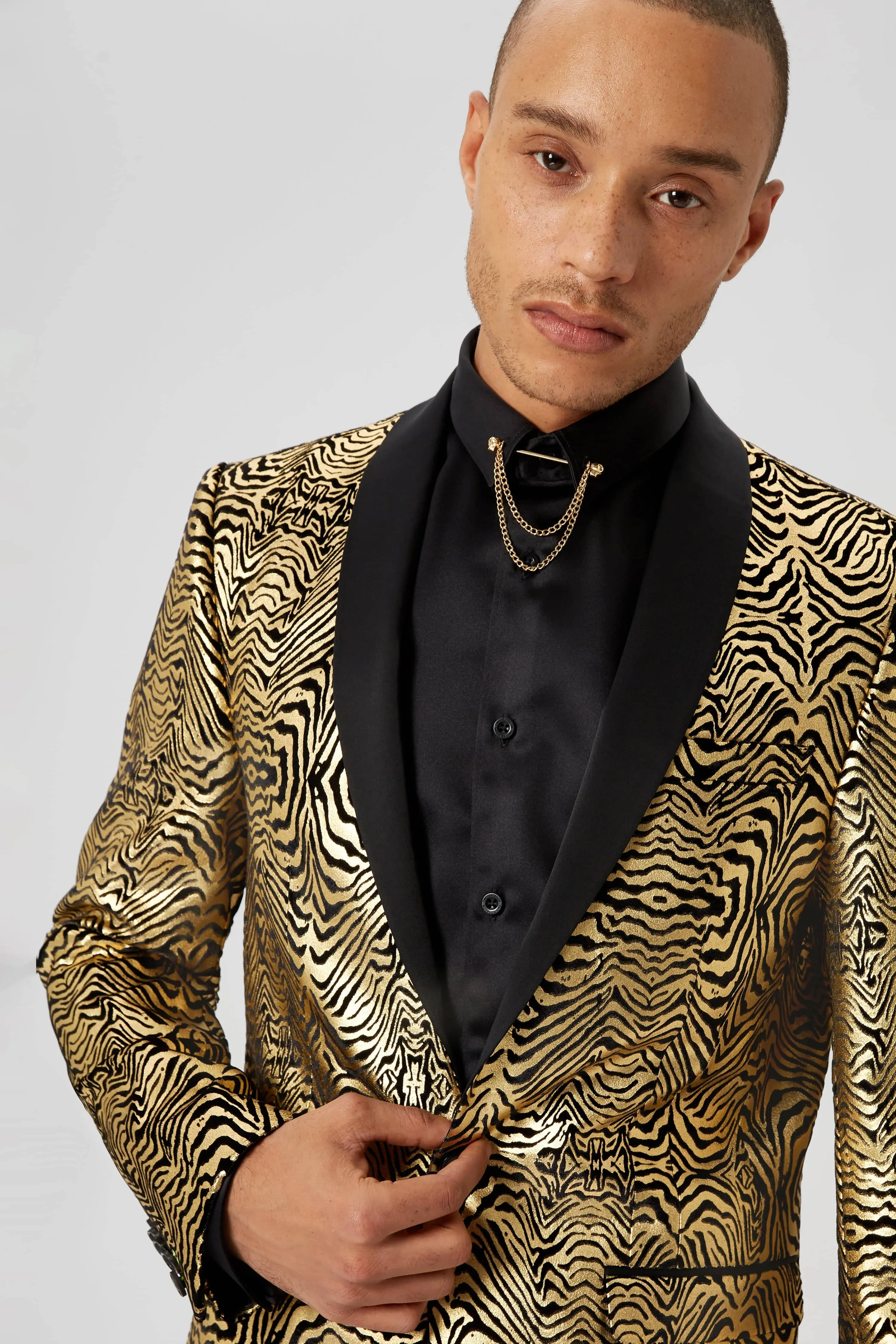 Kalman Skinny Fit Gold Zebra Print Suit - ARCHIVE