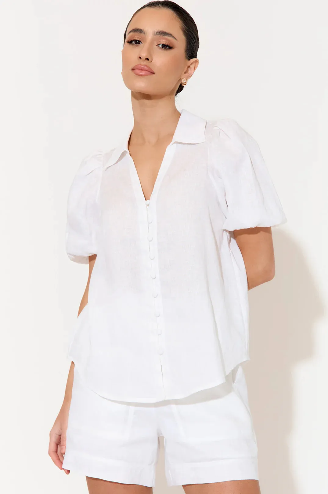 Kate Linen Short Sleeve Shirt White