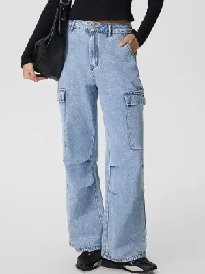 kesley Mid-Rise Waist Jeans with Pockets