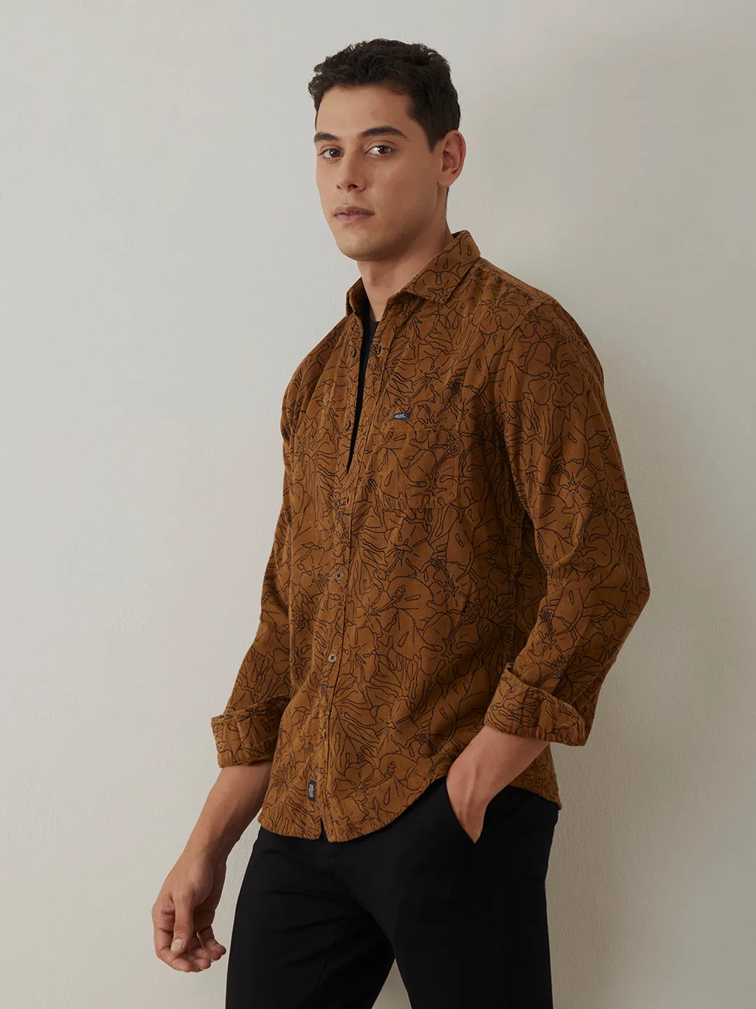 Khaki Printed Cotton Shirt