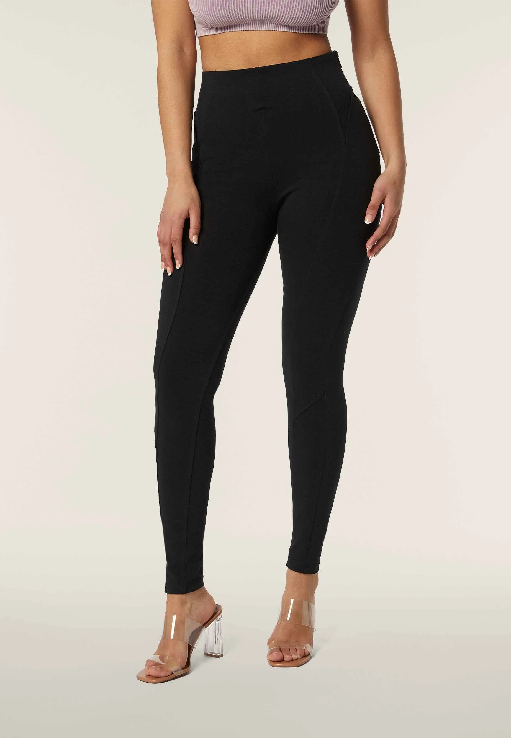 Limited Edition Black Cotton High Rise Pants with Side Zip Detail Full Length