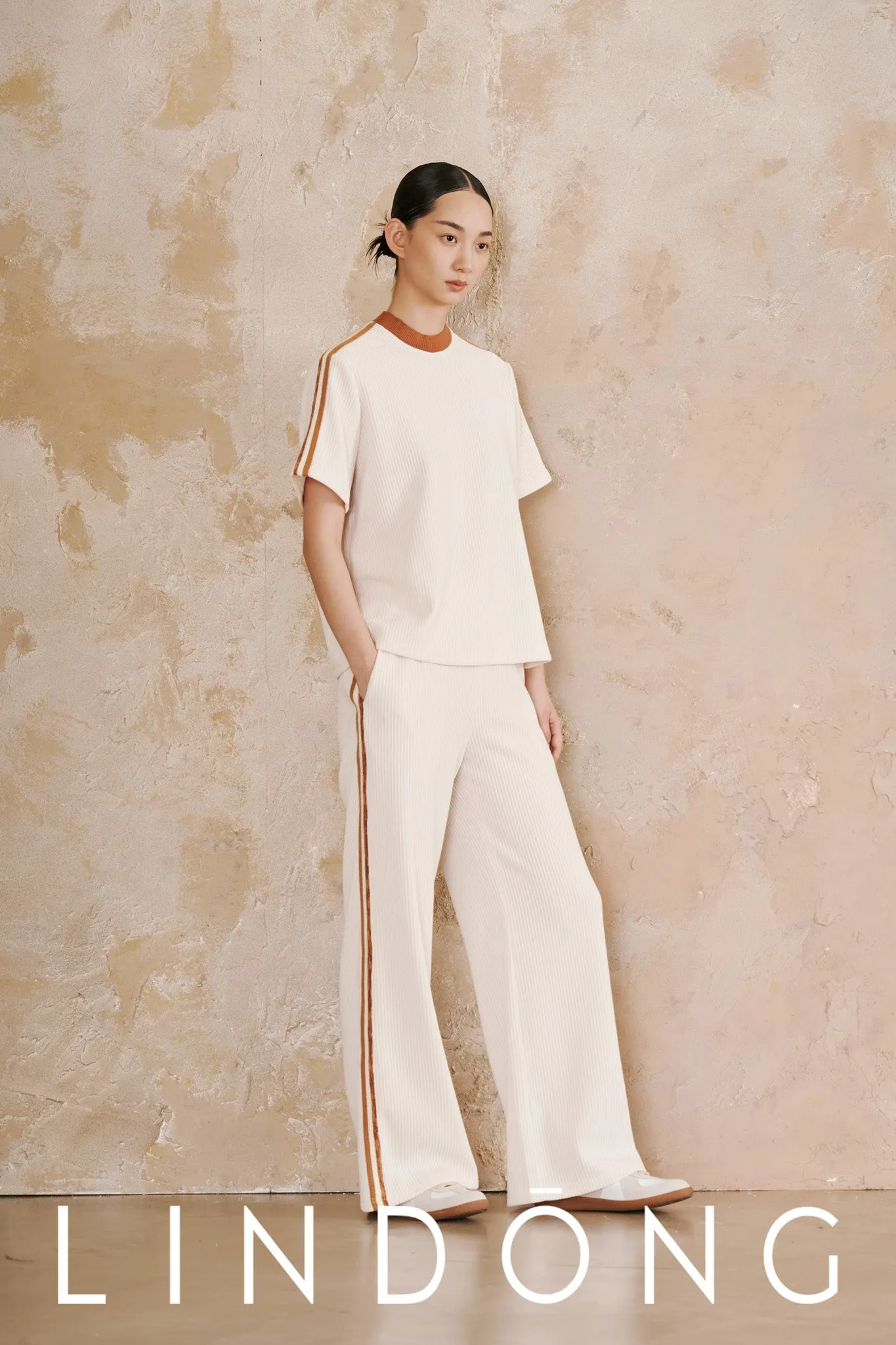 LINDONG | Alixane Striped Contrast Ribbed Pants