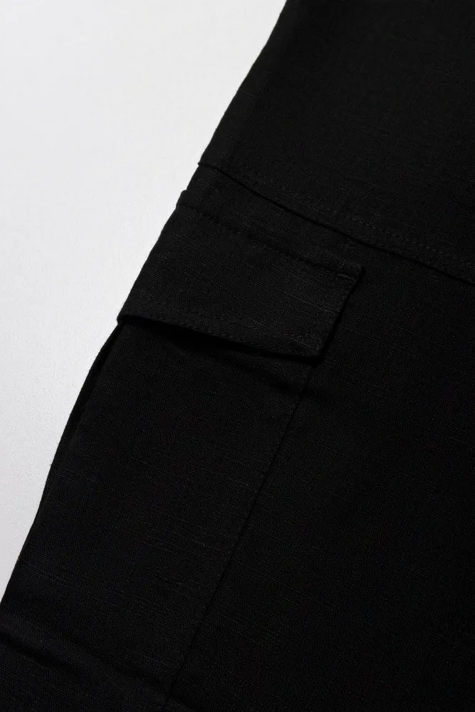 Linen Cargo Trouser Black