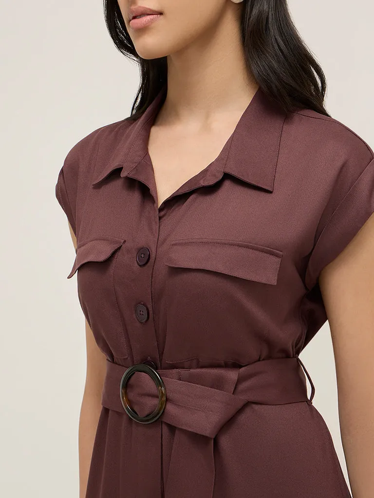 LOV Brown Belted Cotton Jumpsuit with Belt