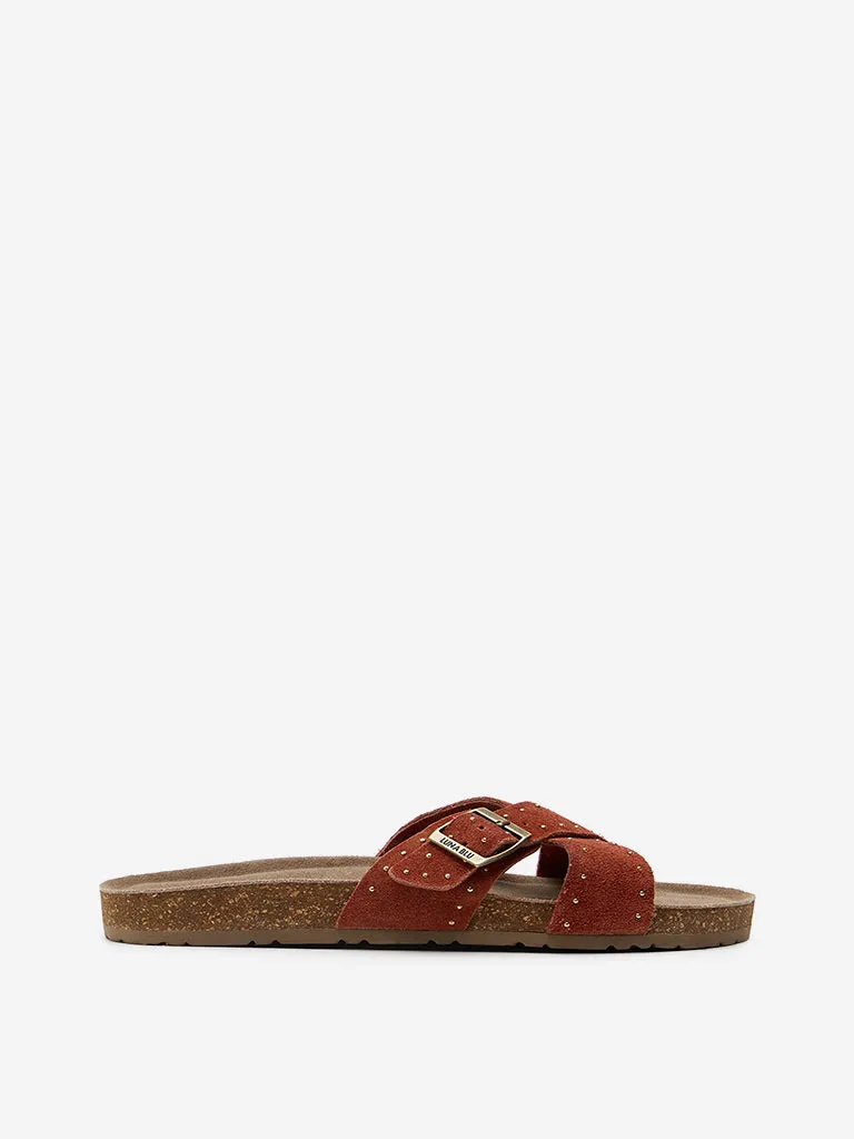 LUNA BLU Rust Criss-Cross Slip-On Comfort Sandals