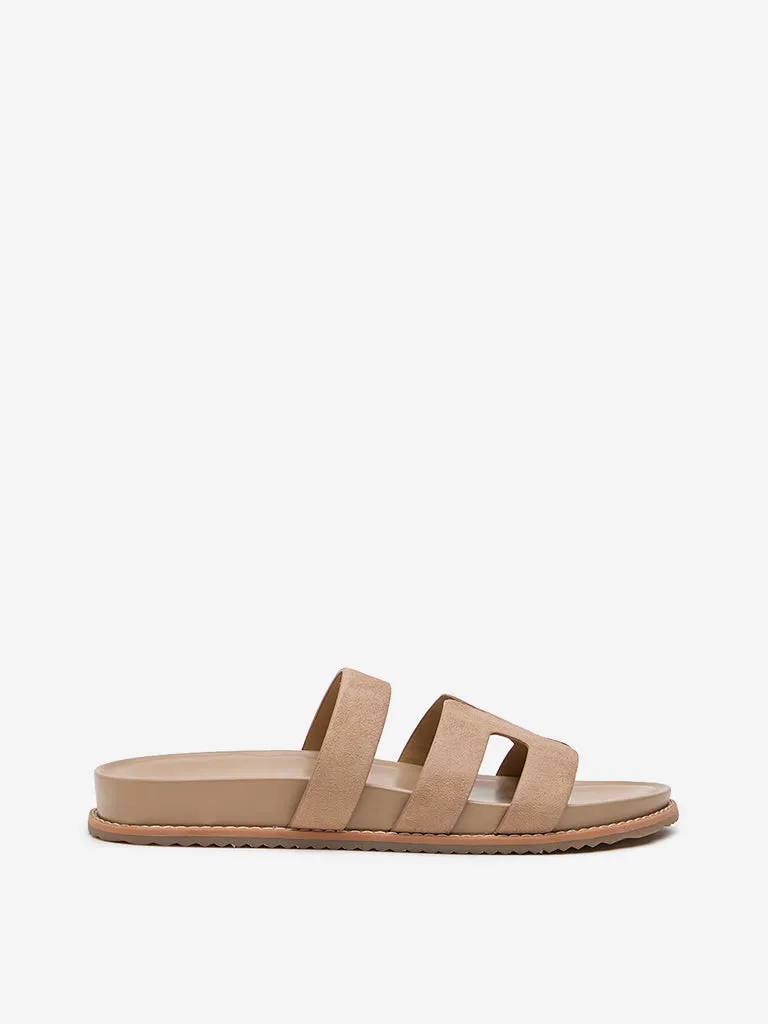 LUNA BLU Taupe Cut-Out Design Comfort Sandals