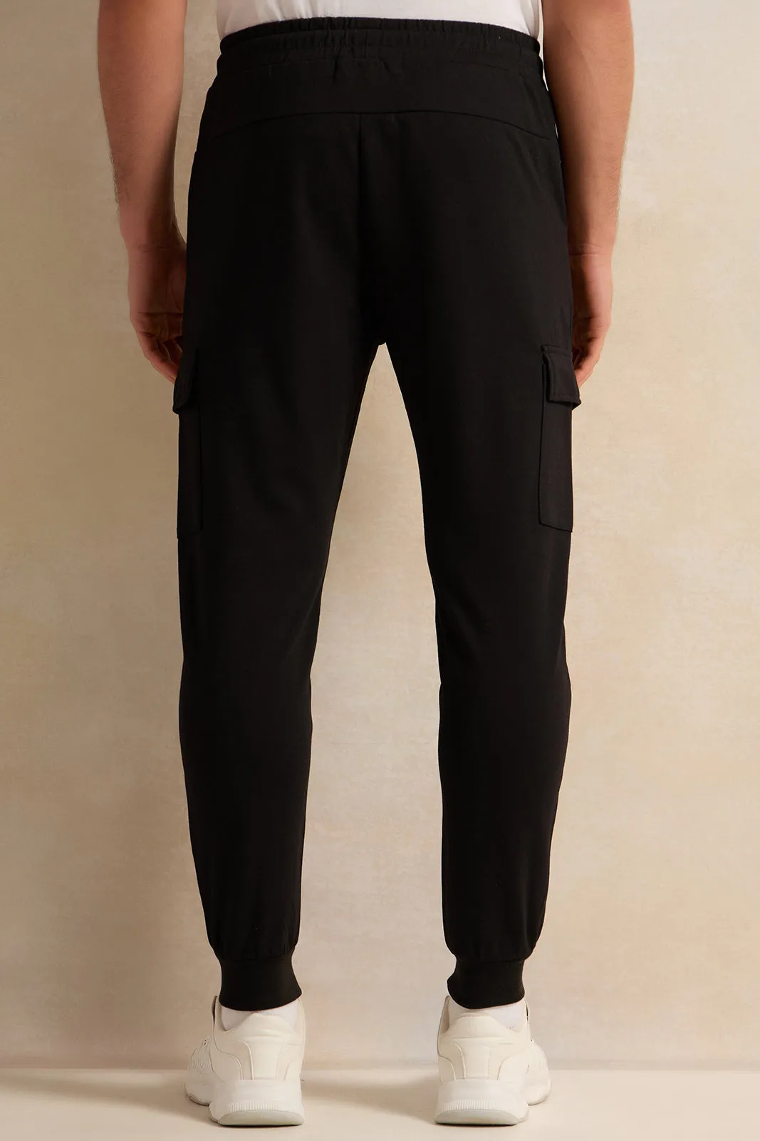 Men Black Cargo Pocket Active Track Pants