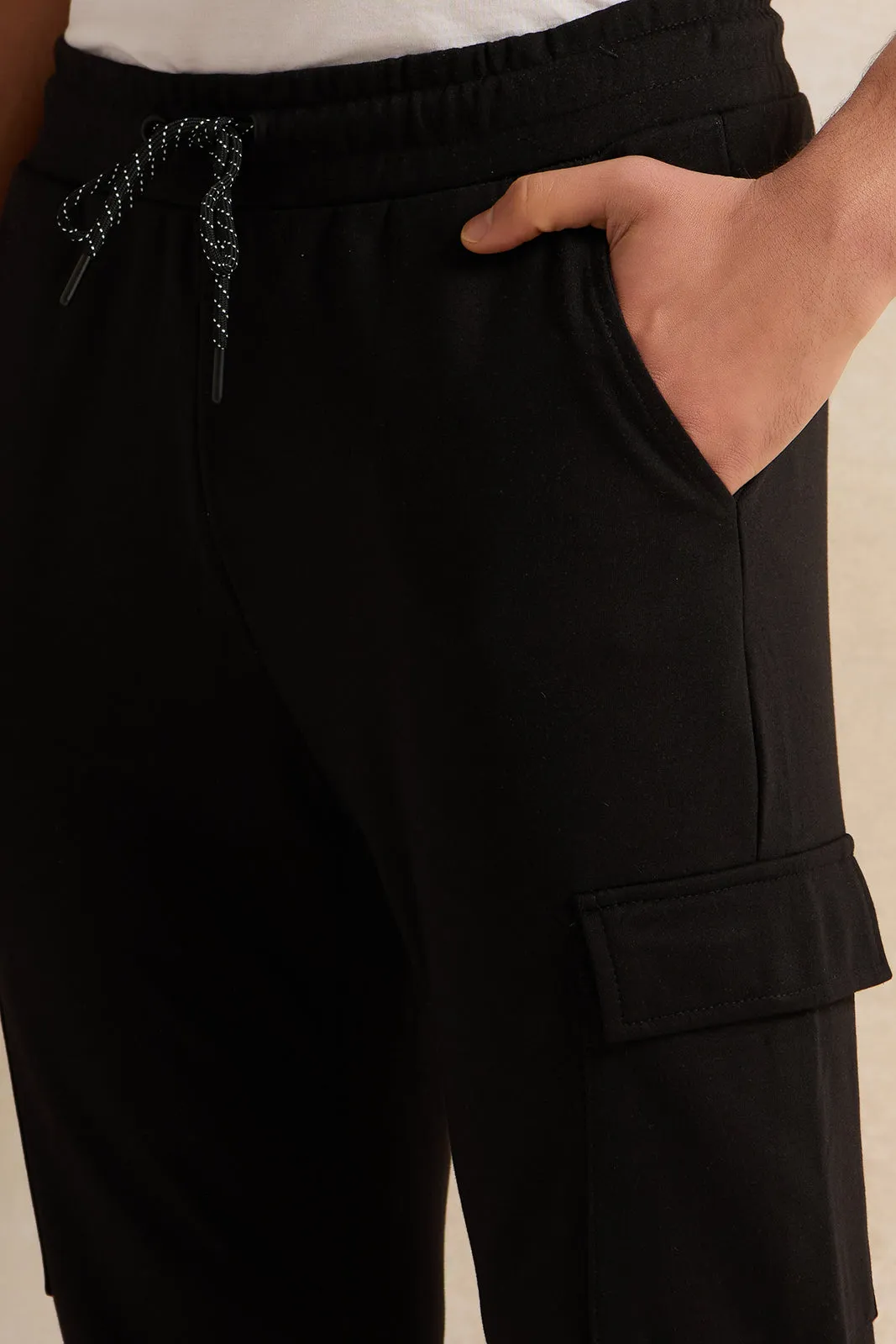 Men Black Cargo Pocket Active Track Pants