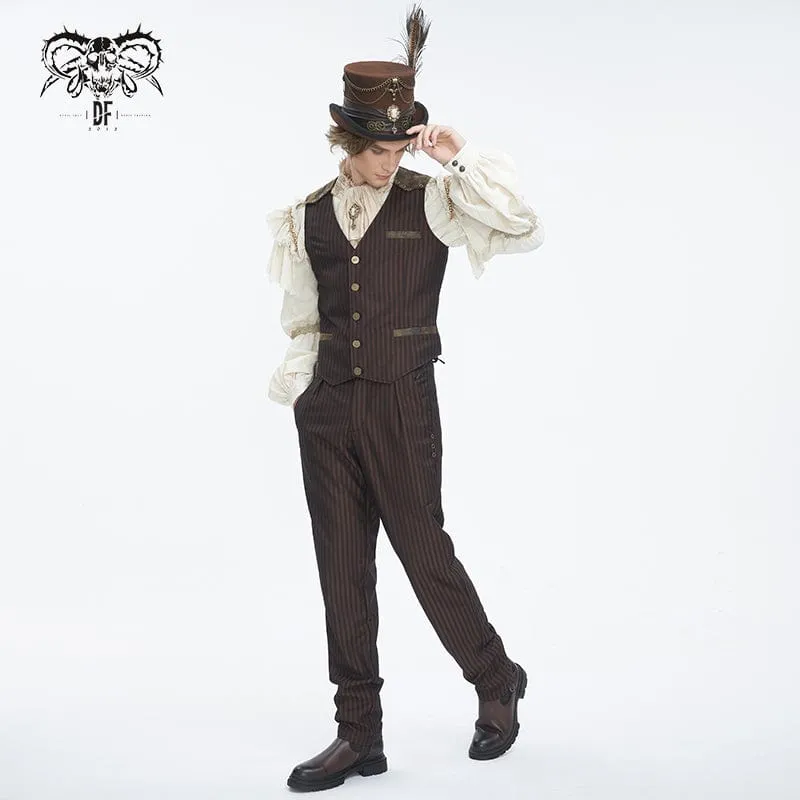 Men's Gothic High-waisted Lace-up Striped Coffee Pants