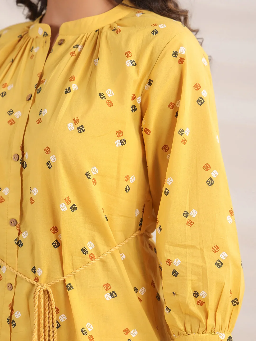 Mustard Cotton Bandhani A-Line Co-Ord Set