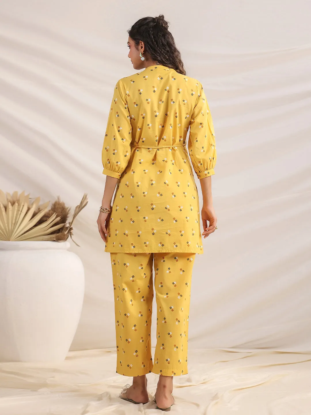 Mustard Cotton Bandhani A-Line Co-Ord Set