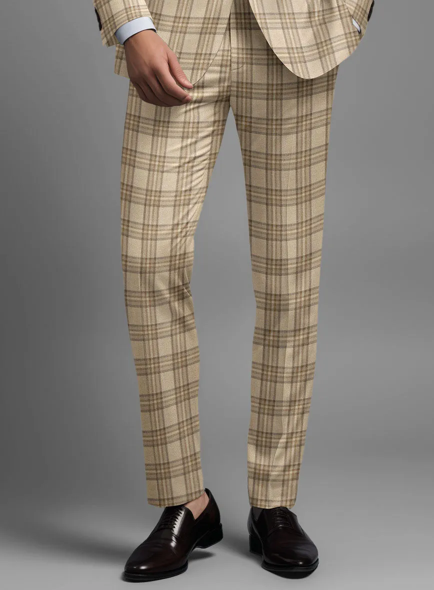 Noble Beige Check Wool Silk Linen Pants