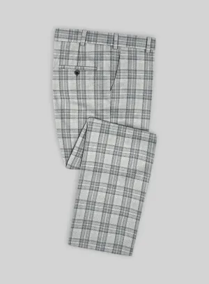 Noble Gray Check Wool Silk Linen Pants