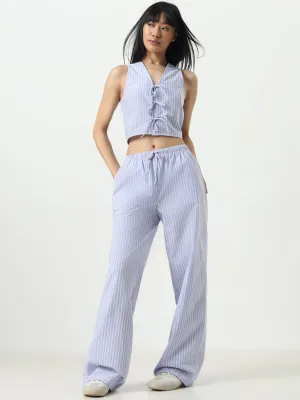 Nuon Blue Striped High-Rise Pants