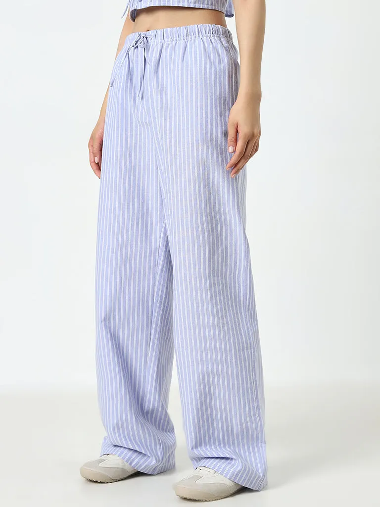 Nuon Blue Striped High-Rise Pants