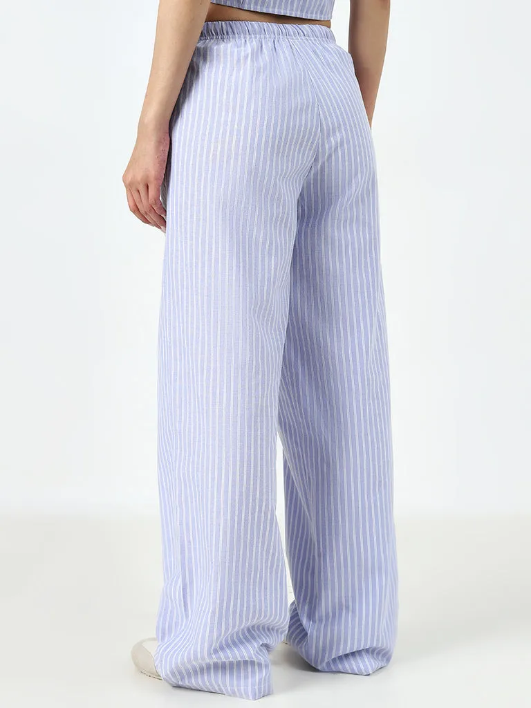 Nuon Blue Striped High-Rise Pants