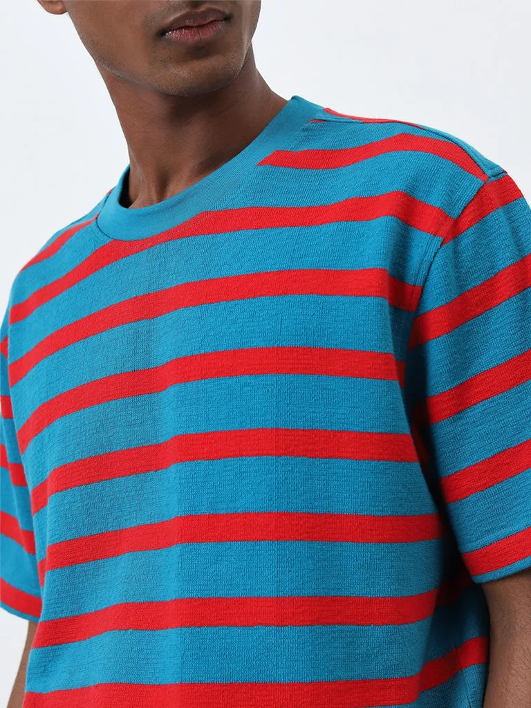 Nuon Blue Striped Relaxed-Fit Cotton T-Shirt