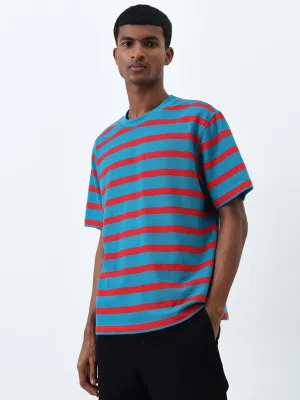 Nuon Blue Striped Relaxed-Fit Cotton T-Shirt