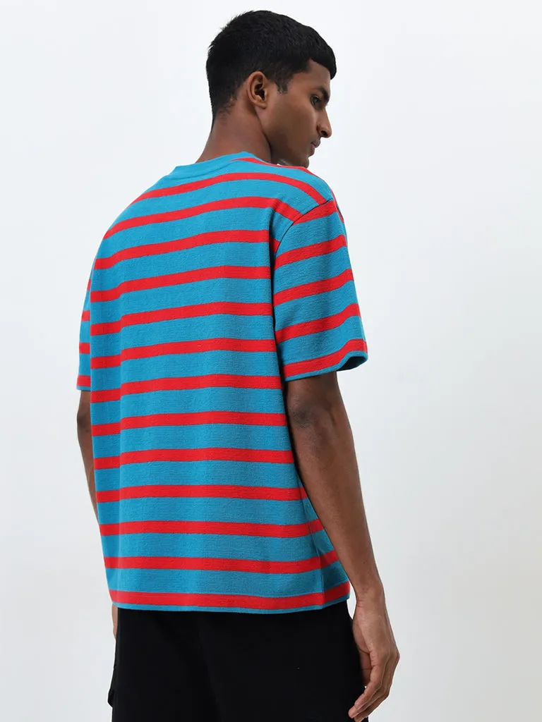 Nuon Blue Striped Relaxed-Fit Cotton T-Shirt