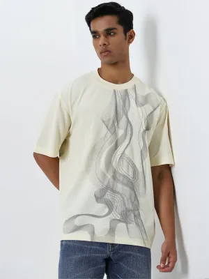 Nuon Light Yellow Abstract Printed Relaxed-Fit T-Shirt