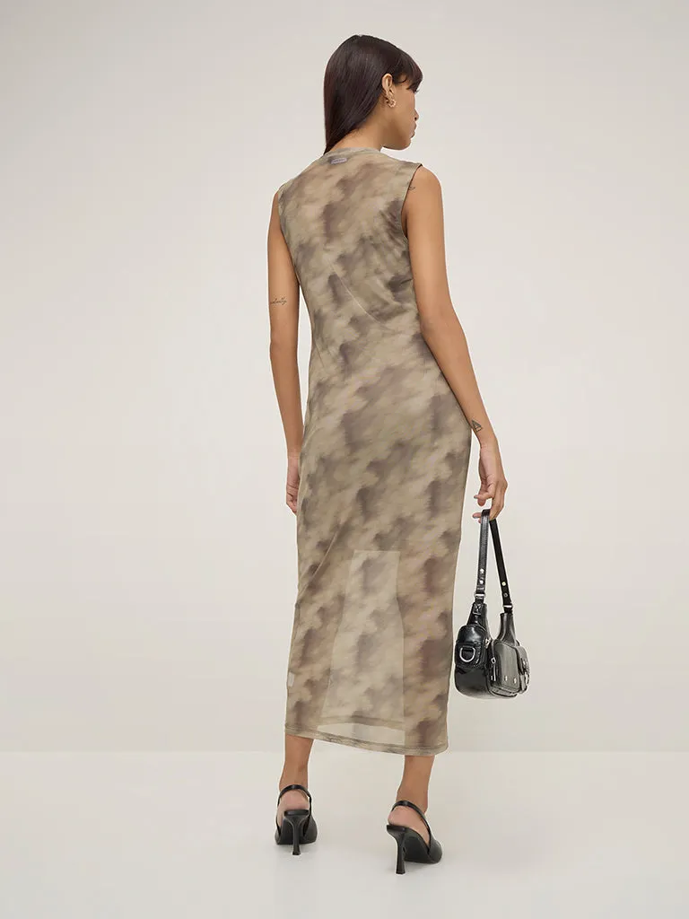 Nuon Olive Mesh Bodycon Dress with Camisole