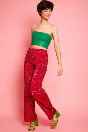 Pink Bamboo Blend Sequin Trousers