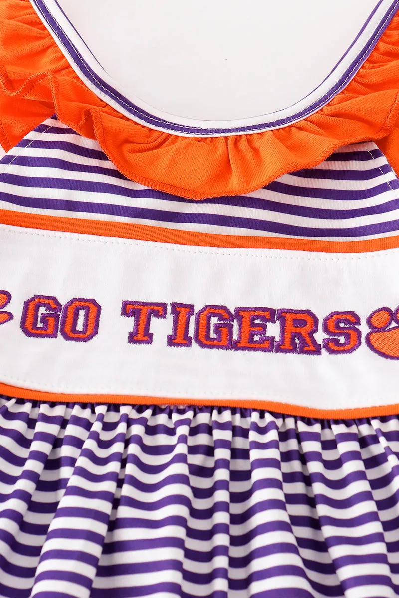 Purple stripe GO TIGERS embroidery girl set