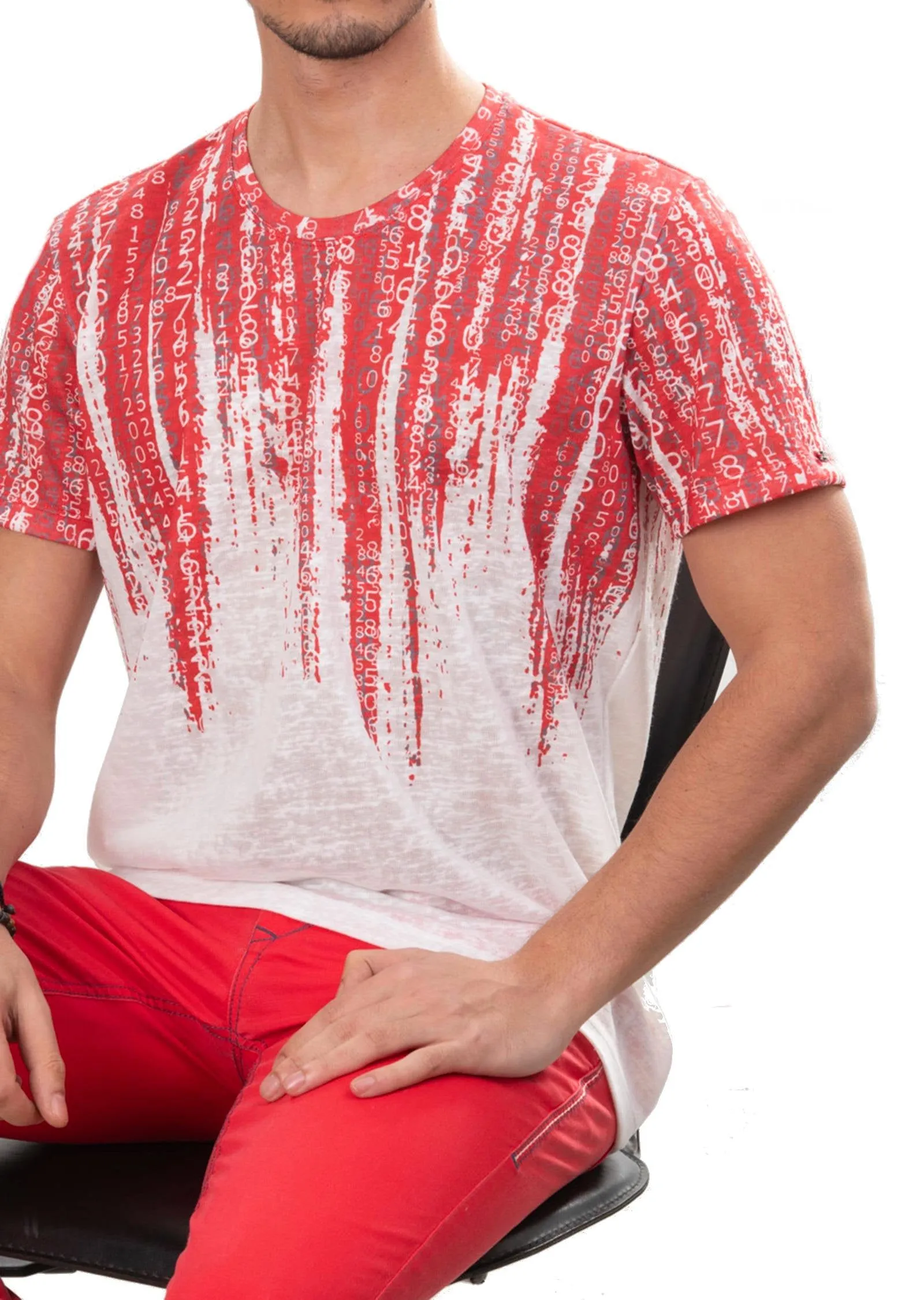 Red Degraded Matrix Linen Tee