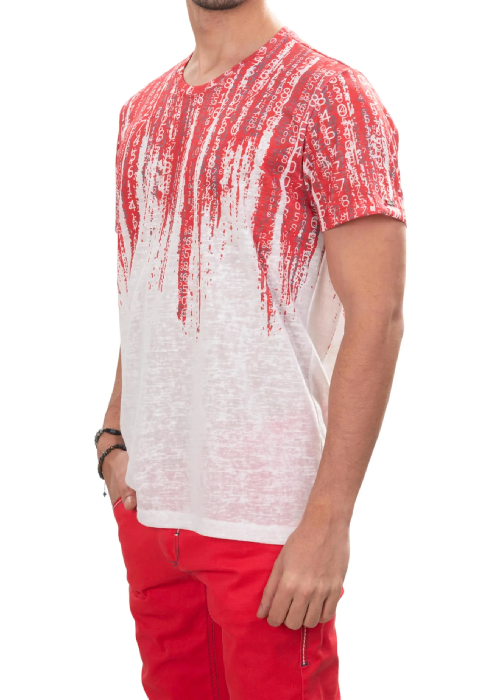 Red Degraded Matrix Linen Tee