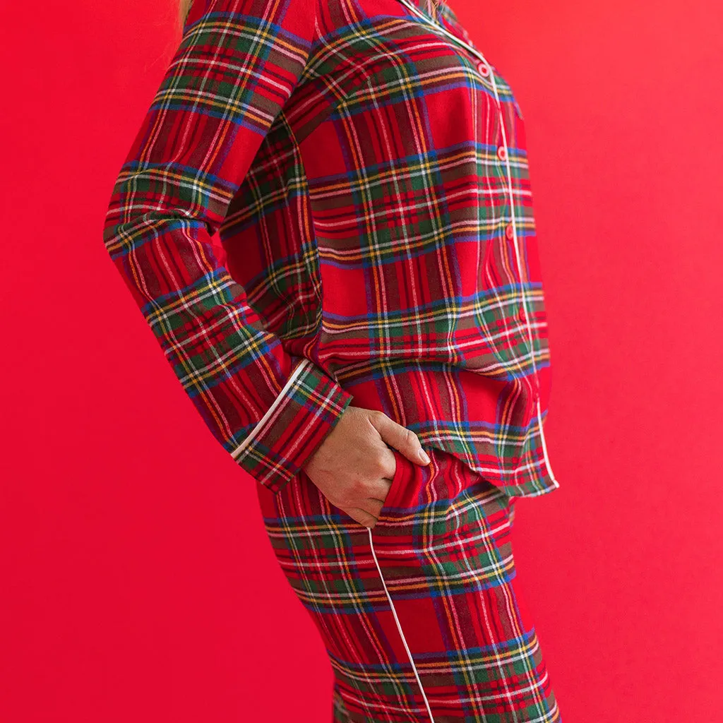 Red Tartan Plaid Women's Flannelette Luxe Pajama Set