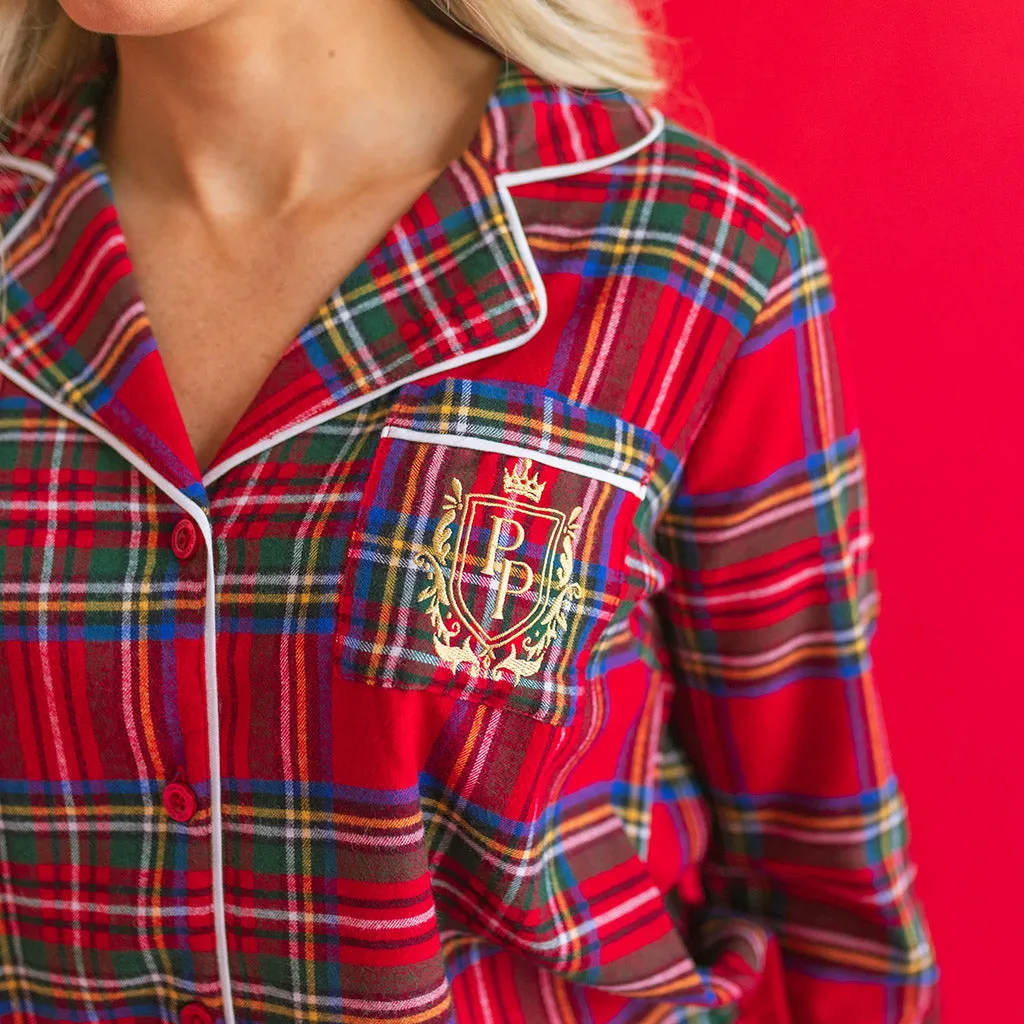 Red Tartan Plaid Women's Flannelette Luxe Pajama Set