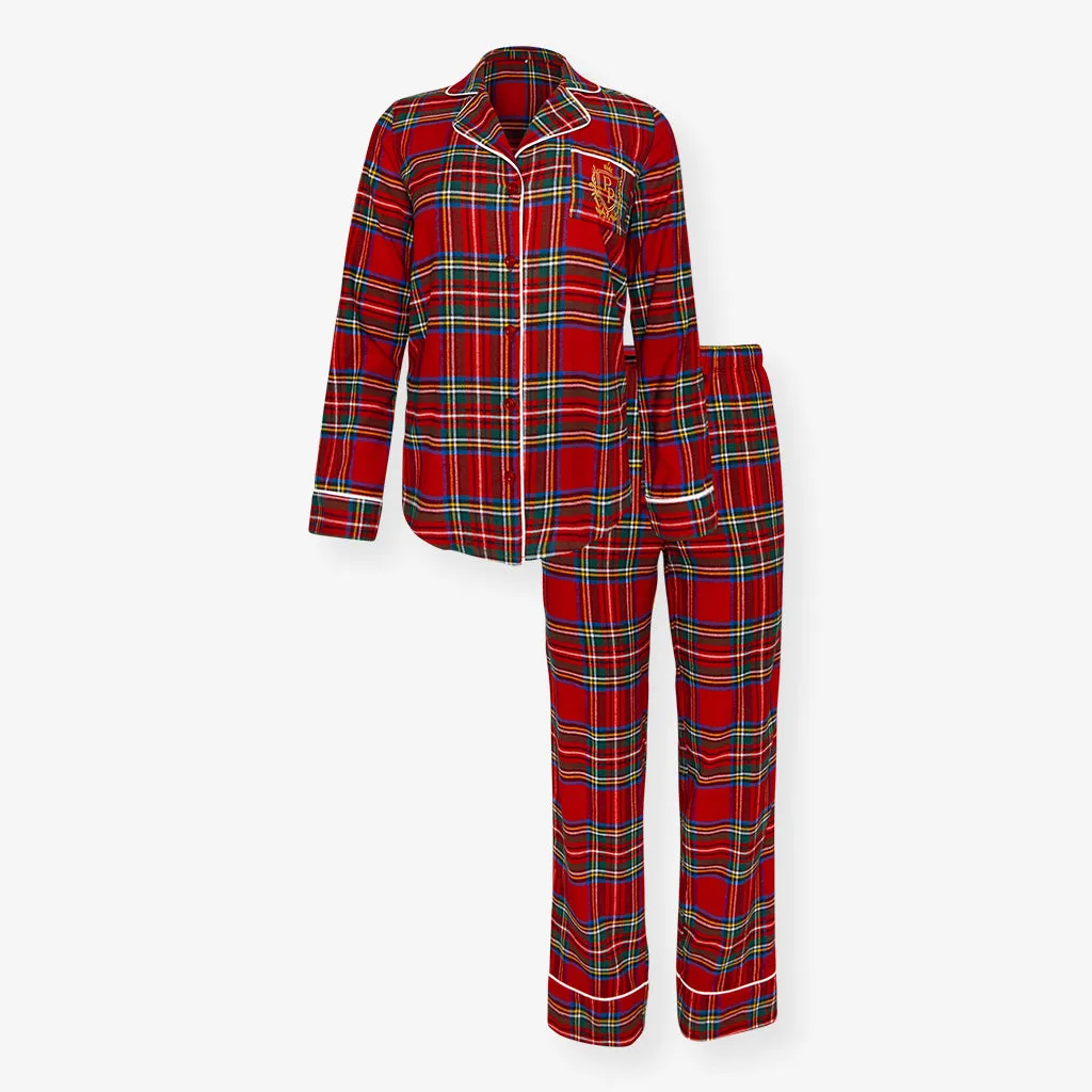 Red Tartan Plaid Women's Flannelette Luxe Pajama Set