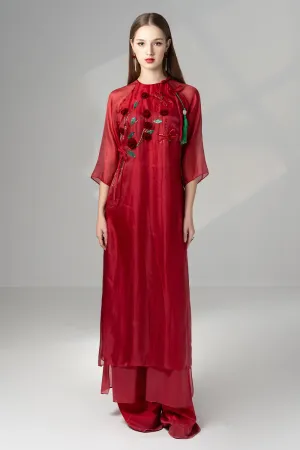 Scarlet Straight Round Neck Silk Organza Floor Length Ao Dai