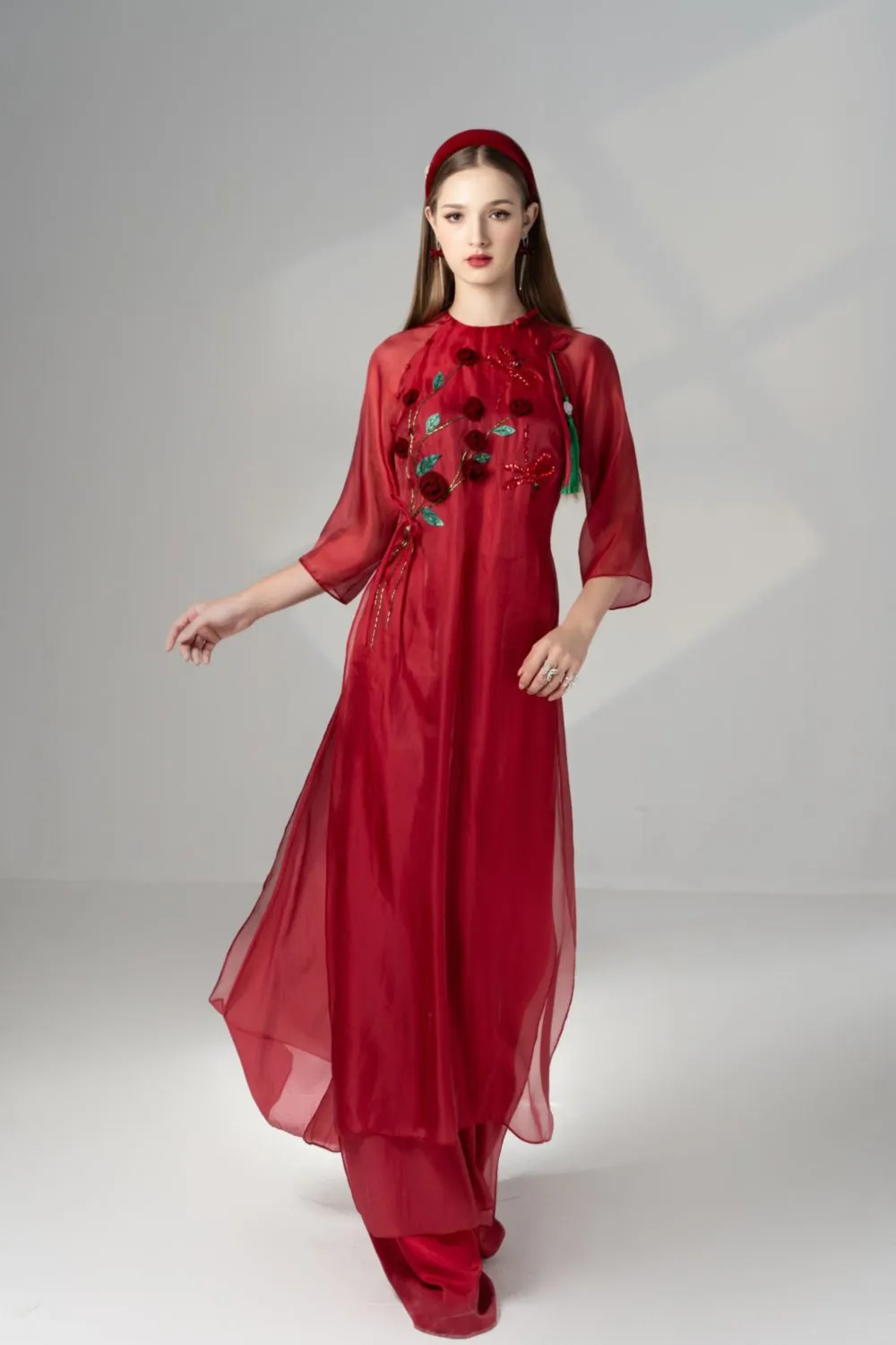 Scarlet Straight Round Neck Silk Organza Floor Length Ao Dai