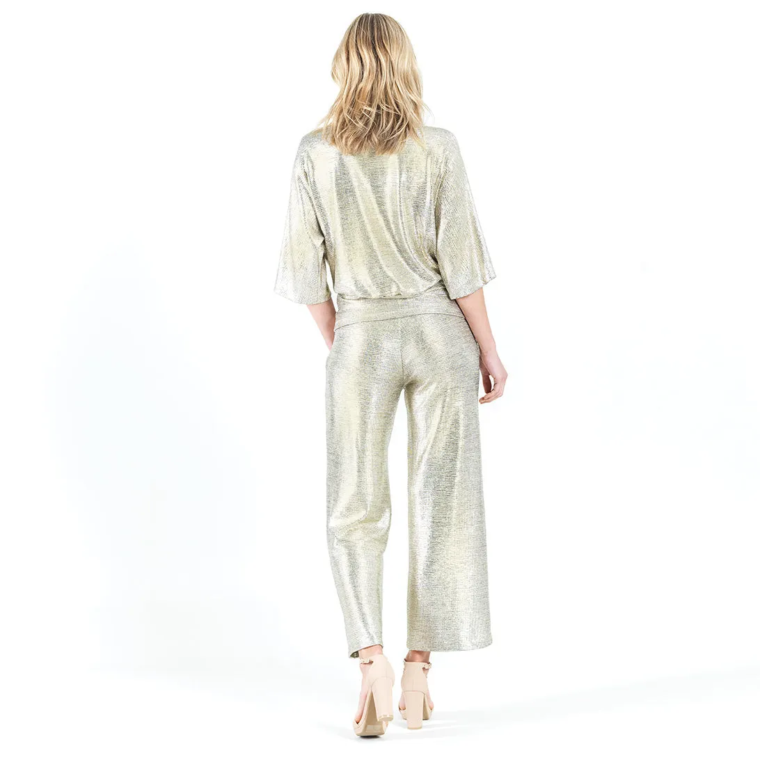 Shimmer Foil Lamé - Loose Leg Ankle Pant - Champagne - Unreleased Sample