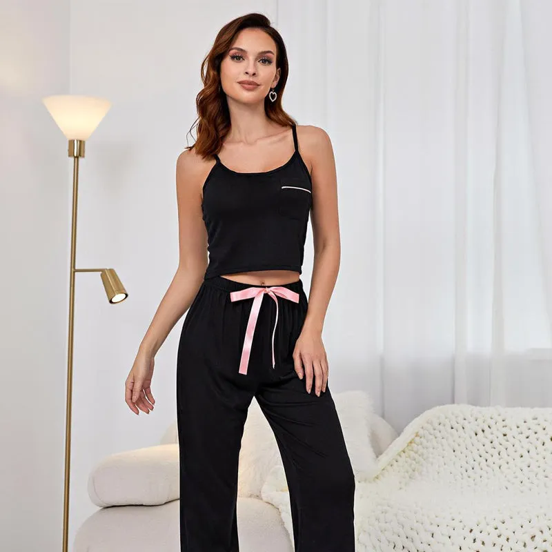 Solid Color Suspender Trousers Casual Ladies' Homewear