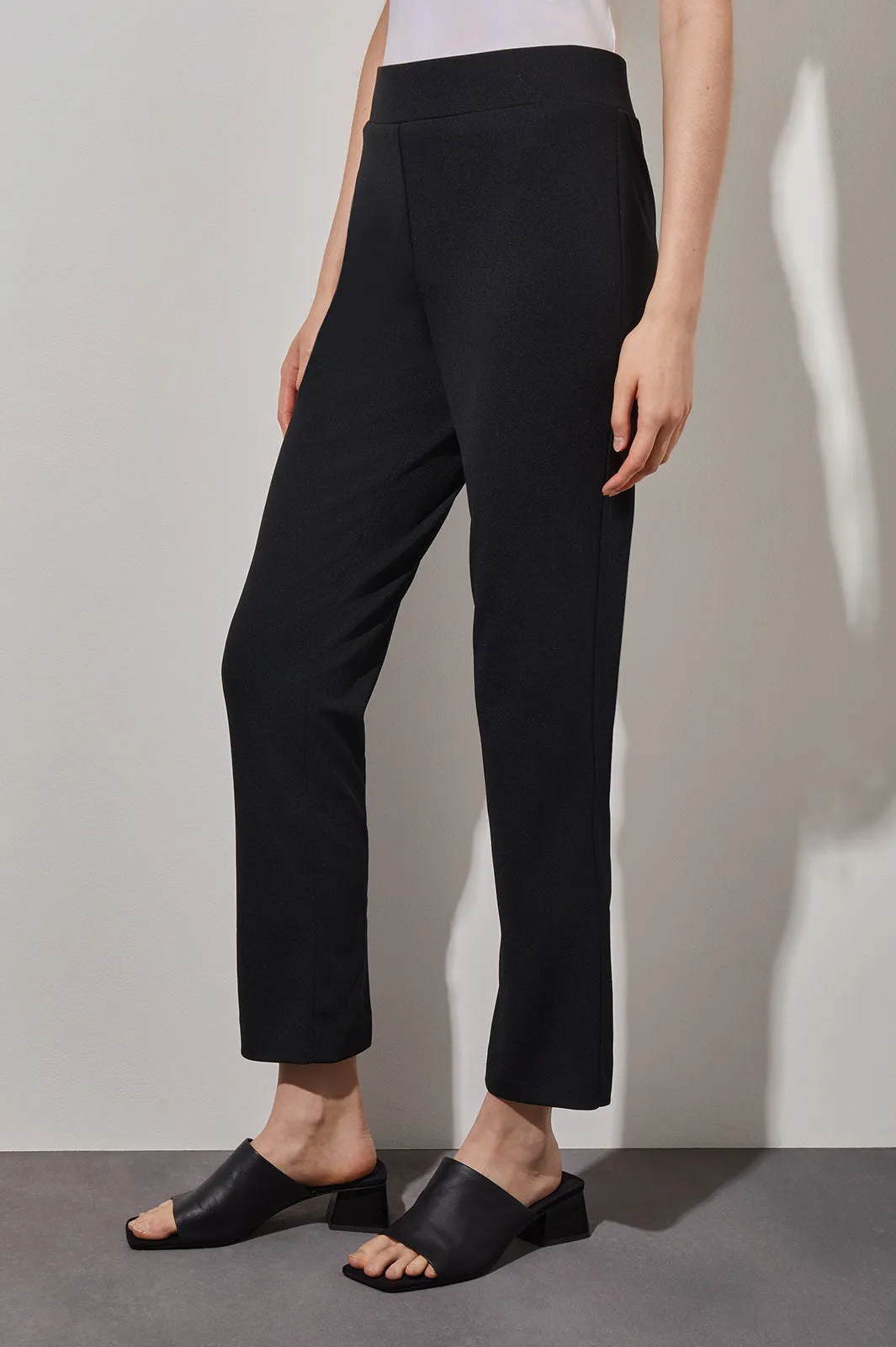 Stretch Deco Crepe Straight-Leg Ankle Pants