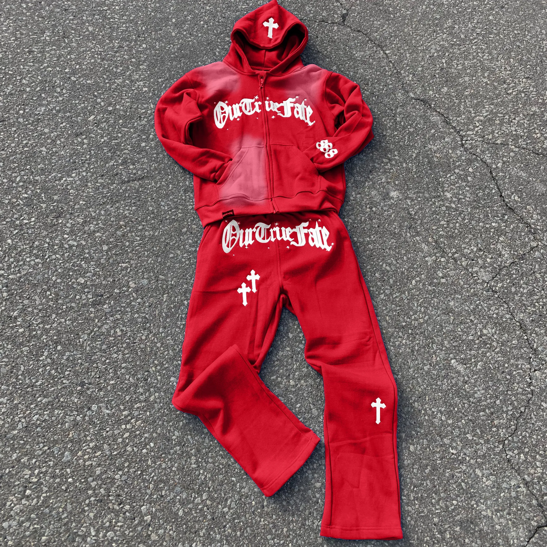 Stylish Retro Cross Zip Hoodie Tracksuit