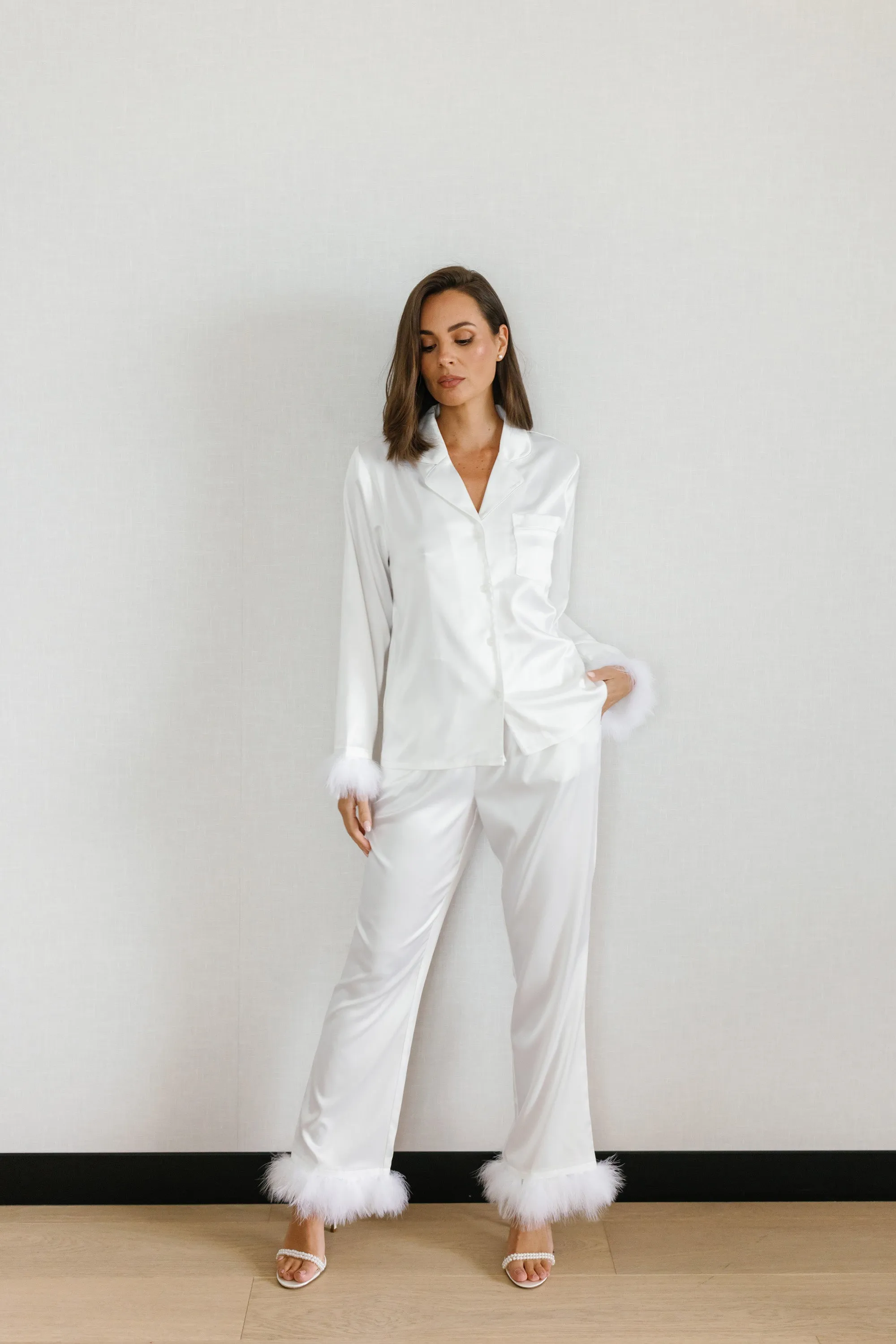 Taylor Satin Feather Bridal Pyjama Set