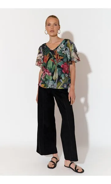 Theo Floral Flutter Sleeve Top (Floral)