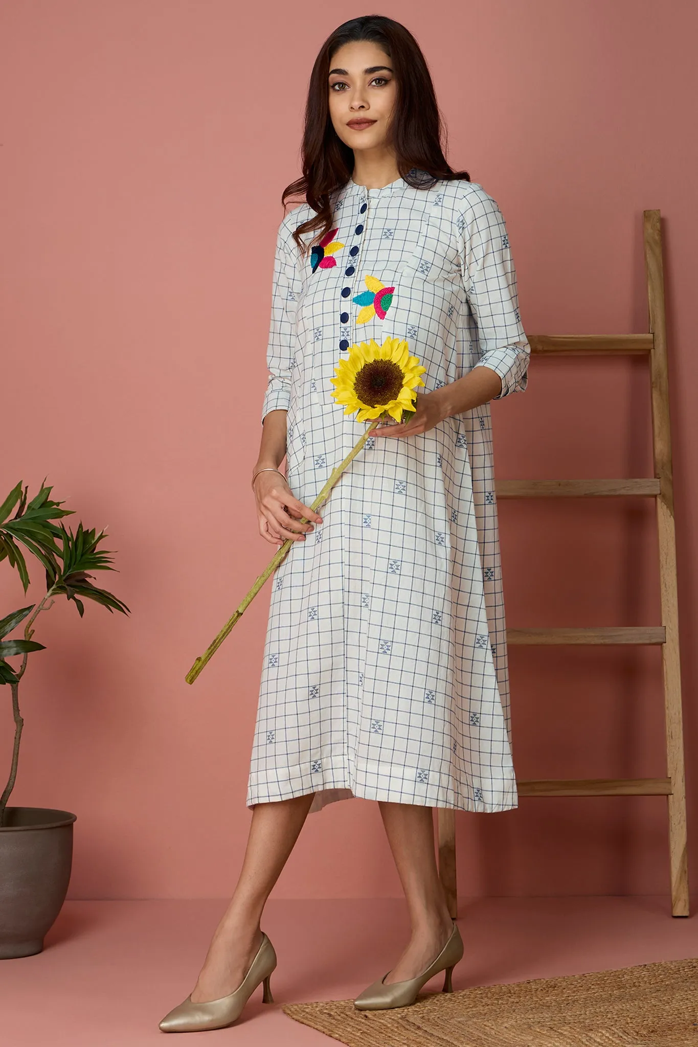 tunic dress - Indigo Bloomfields & Ivory Canvas