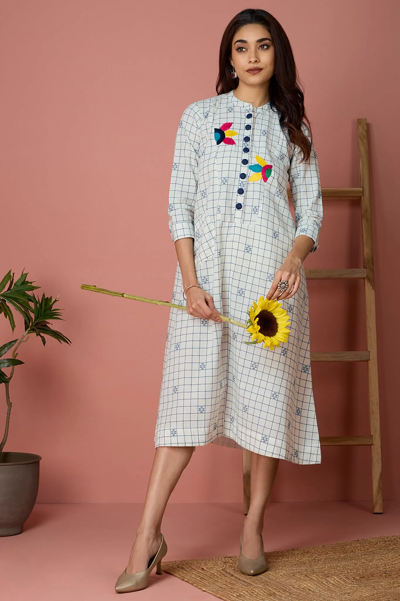 tunic dress - Indigo Bloomfields & Ivory Canvas