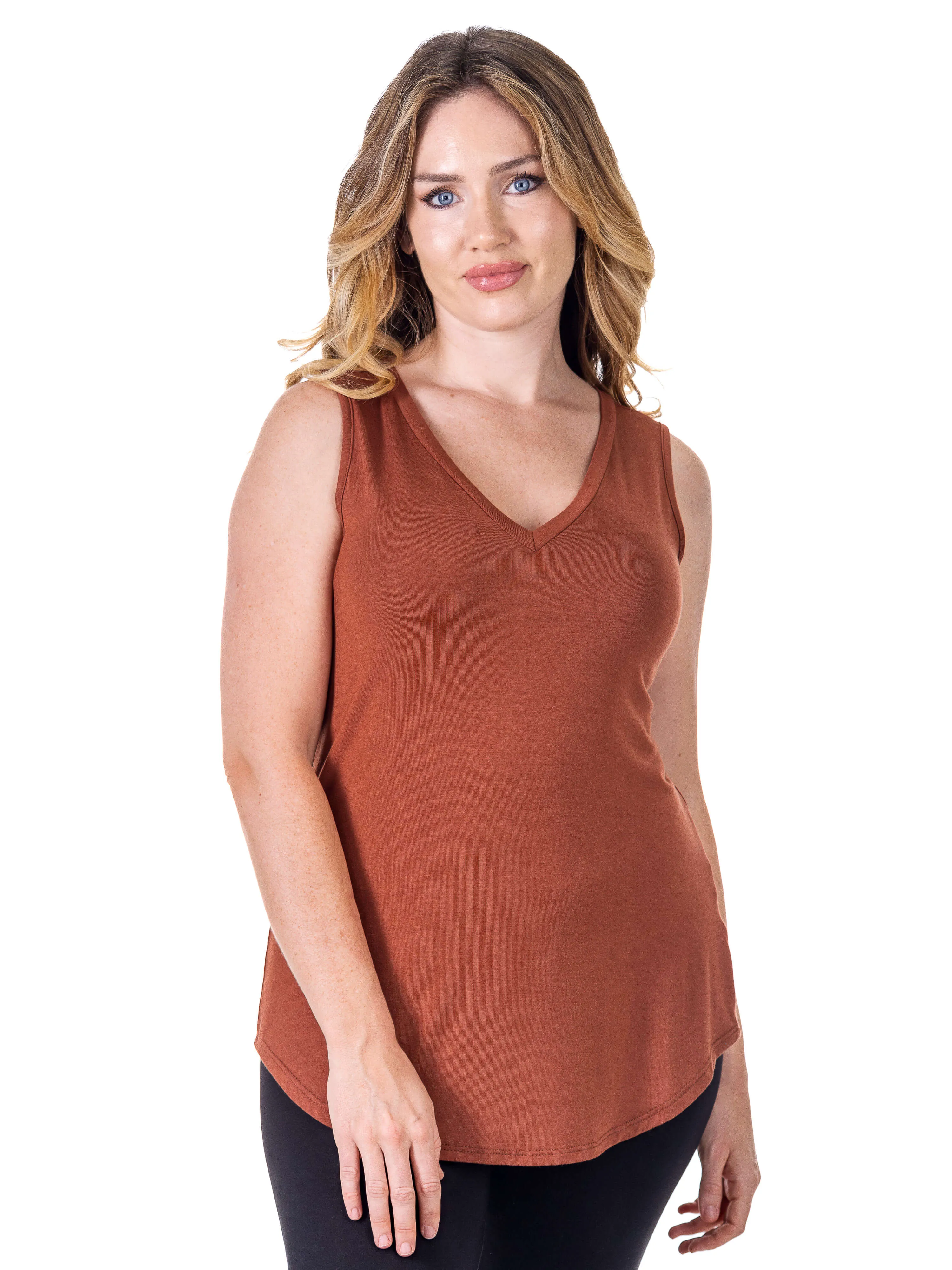 V Neck Tunic Tank Top with Round Hemline