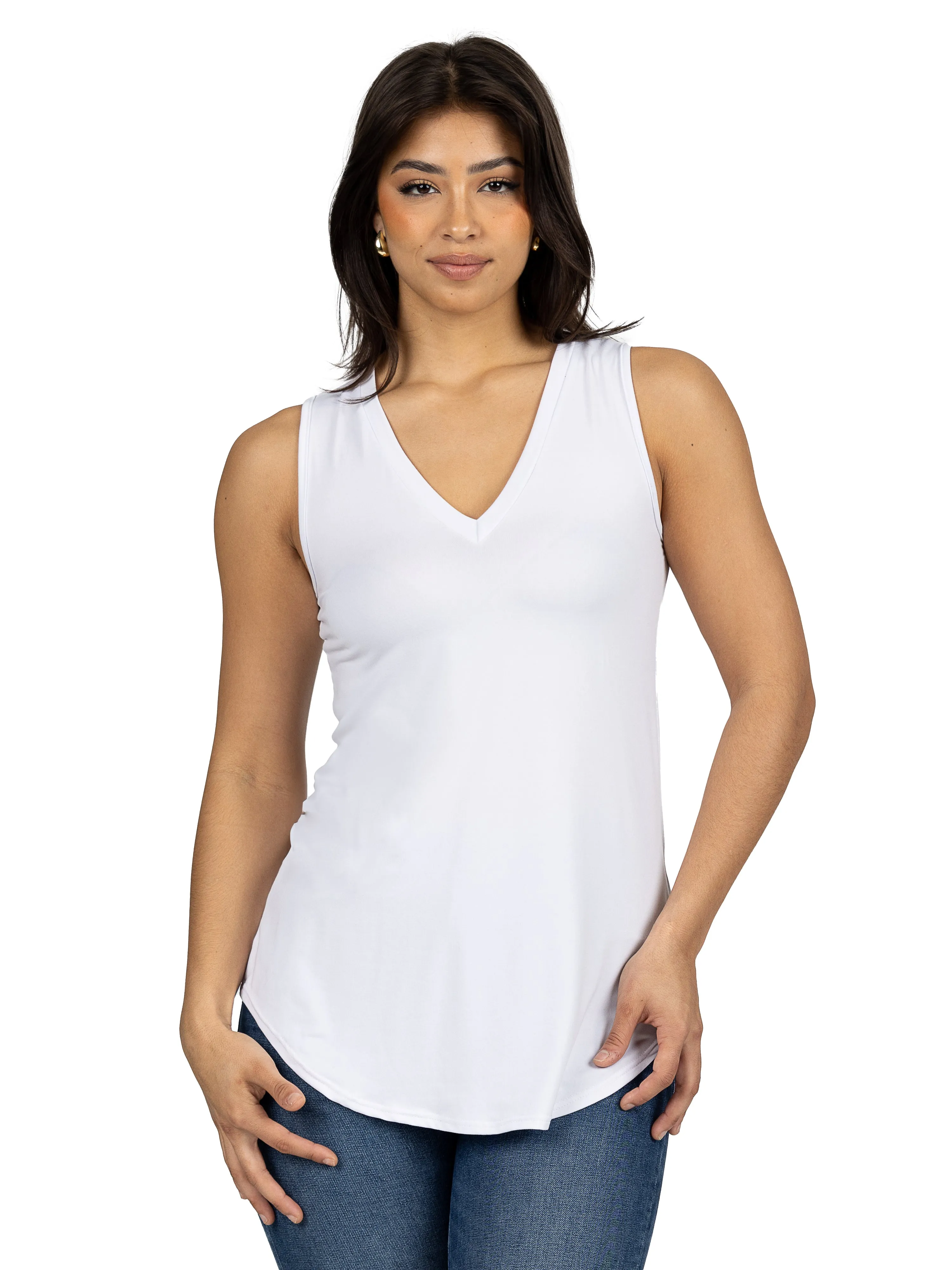 V Neck Tunic Tank Top with Round Hemline